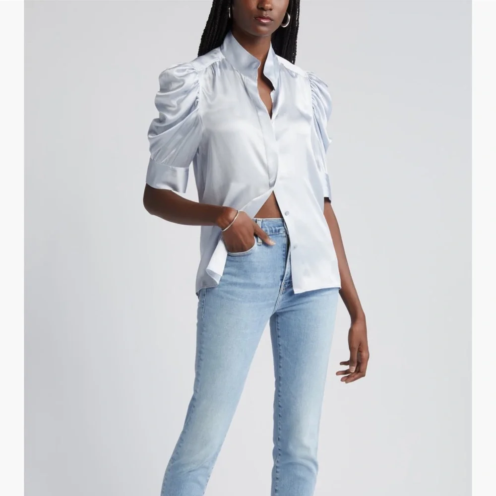 NWT Frame Button Up Silk Top - Picture 2 of 8